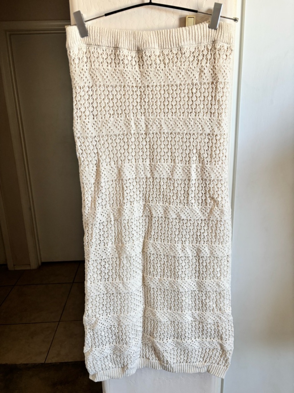 NWOT freshman 1996 Cream Crochet Knit Bohemian style Maxi Skirt, Lined, Size L